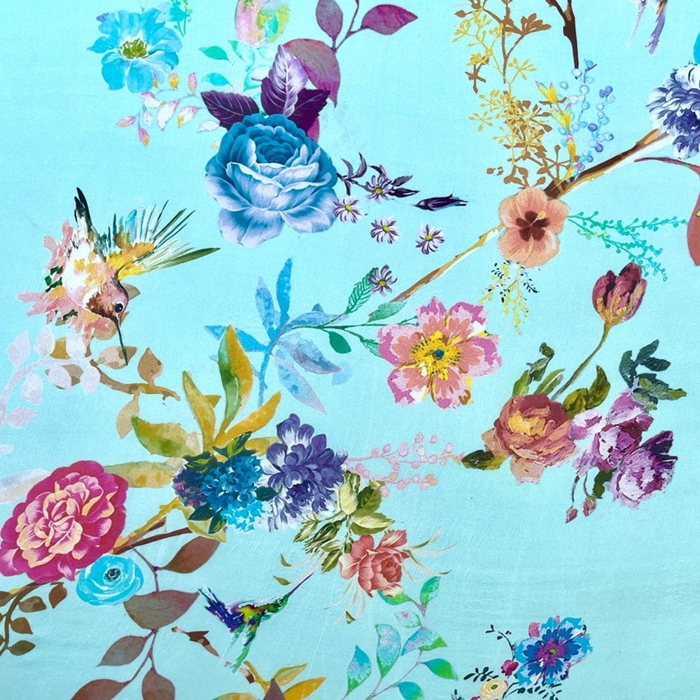 Anthropologie Vismaya 100% Silk Scarf Hummingbirds Floral Spring Scarf Trend